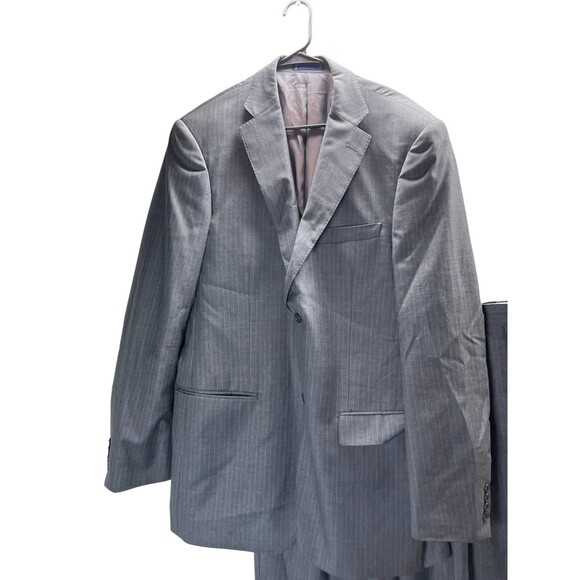 Paul Fredrick Suit Jacket & Pants Men's Size 42L 36W 130’s Wool Gray Pinstripes - Picture 3 of 6